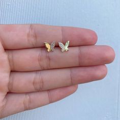 Details: Butterfly Stud Earrings 14k gold & diamonds Butterfly Studs Earrings, 3mm Earrings Studs, Cute Simple Earrings Gold, Small Butterfly Earrings Gold, Simple Studs Gold, Small Butterfly Earrings, Small Gold Stud Earrings, Small Gold Earrings Studs Simple, Gold Butterfly Earrings Studs