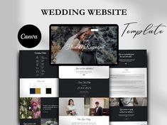 the wedding website is displayed on top of a white and black background with different images