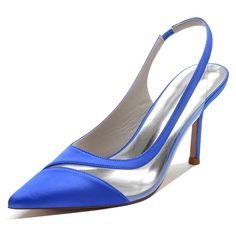 Shop Women's Royal Blue Satin Slingback Pointed Toe Stiletto High Heels  Wedding Pumps color Royal Blue for Anniversary, Dancing Club, Date, Going out, Hanging out, Party, Wedding with worldwide Free shipping & Free return. Shoes For Wedding Guest, Closed Toe Wedding Shoes, Bridal Party Shoes, Wedding Shoes High Heels, Wedding Shoes Pumps, Dancing Club, Formal Heels, Heels Wedding, Wedding Pumps