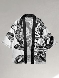 Dare Oni Cardigan Kimono Black Background Design, Japanese Oni, Chef Jackets, Kitchen Clothes, Island Outfit, Cardigan Kimono, Pacific Islands, Club Wear, Japanese Men