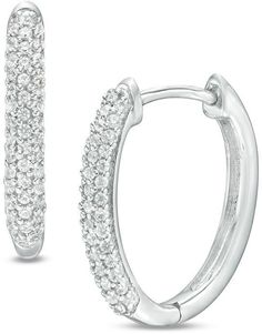 Zales 1/4 CT. T.W. Diamond Hoop Earrings in 10K White Gold Classic White Hoop Earrings With Pave Setting, Classic White Hoop Earrings With Diamond Accents, Classic Sparkling Hoop Diamond Earrings, White Diamond Hoop Earrings With Diamond Accents, White Pave Hoop Earrings For Wedding, Diamond White Sparkling Hoop Earrings In Fine Jewelry Style, Fine Jewelry Diamond White Sparkling Hoop Earrings, Diamond White Sparkling Hoop Earrings, White Diamond Sparkling Hoop Earrings