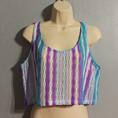 Wild Fable Women's Large Knit Crop Top Blue, Purple, White,Teal New With Tags Never Worn Measures Pit To Pit Unstretched 39", Shoulder To Hemline 16". Bin#145 Trendy Purple Knit Tops, Casual Purple Knit Top, Purple Stretch Cotton Crop Top, Purple Knit Top For Spring, Purple Cropped Tank Top For Spring, Cropped Purple Tank Top For Spring, Trendy Blue Knit Tank Top, Trendy Multicolor Knit Tank Top, Casual Purple Crop Top For Beach