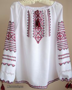 Handmade vyshyvanka Ukrainian blouse. Ukrainian traditional clothing. Red and black embroidery. Vysh Traditional Multicolor Embroidered Peasant Top For Fall, Traditional White Peasant Top For Fall, Traditional Fall Peasant Top With Multicolor Embroidery, Traditional Red Blouse With Embroidered Border, Red Embroidered Tops As Gift, Red Embroidered Top For Gift, Red Embroidered Tops Gift, Gift Red Embroidered Top, Bohemian Red Blouse With Traditional Patterns