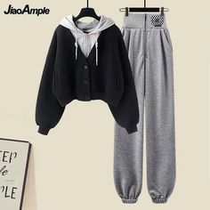 SPECIFICATIONSBrand Name: JiaoAmpleDecoration: PocketsStyle: CasualMaterial: COTTONMaterial: AcrylicMaterial: POLYESTERSeason: Autumn/WinterElasticity: Slight StrechFabric Type: Polyester CottonPattern Type: SolidFit Type: SlimAge: MIDDLE AGEClothing Length: regularPlace Of Origin: China (mainland)Pant Length(cm): Ankle-Length PantsFabric content: 31% (inclusive) - 50% (inclusive)Origin: Mainland ChinaCN: ZhejiangCollar: HoodedWaist: High WaistClosure Type: Single BreastedSleeve Style: regularMa Solid Winter Sets With Pockets, Winter Sportswear Set With Long Sleeves, Winter Long Sleeve Sportswear Sets, Winter Long Sleeve Sets With Pockets, Winter Sets With Pockets And Long Sleeves, Casual Baggy Long Sleeve Sets, Long Sleeve Sets For Streetwear In Winter, Casual Long Sleeve Sets For Winter, Casual Long Sleeve Winter Sets