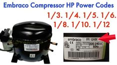 the embraco compressor hp power code is shown with an arrow pointing to it