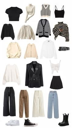 Korean Capsule Wardrobe, Minimal Capsule Wardrobe, Capsule Wardrobe Casual, Capsule Wardrobe Women, Capsule Wardrobe Outfits, Capsule Outfits, School Looks, Easy Trendy Outfits, Basic Outfits