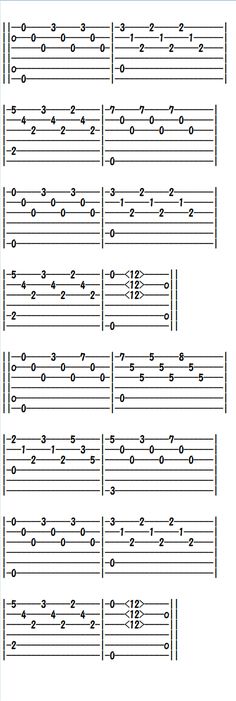 the guitar tabs are arranged in rows