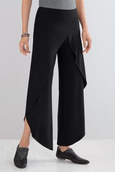 Rapt Pant by Sympli. Versatile yet far from basic, this flattering pant combines the allure of a wrap pant and the easy wearability of a slip-on style. Bold details add artistry to a breathable, wrinkle-free fabric that is especially great for travel. Elegant Bottoms With Asymmetrical Hem, Chic Bottoms With Asymmetrical Hem, Elegant Asymmetrical Hem Work Pants, Versatile Workwear Bottoms With Asymmetrical Hem, Chic Pants With Asymmetrical Hem, Elegant Wide-leg Pants With 4-way Stretch, Chic Asymmetrical Hem Pants, Versatile Fitted Bottoms With Asymmetrical Hem, Plus Size Palazzo Pants