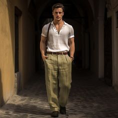 Season:Spring  Summer; Fabric:Linen Cotton Blend; Gender:Men's; Style:Basic,Fashion; Occasion:Holiday,Daily,Casual; Fit Type:Regular Fit; Function:Breathable,Comfort; Waistline:Mid Waist; Pattern:Plain; Design:Front Pocket,Straight Leg,Pleats; Pants Type:Trousers,Linen Pants,Summer Pants; Fly Type:Button; Front page:FF; Listing Date:01/03/2024; Hips:; Length:; Waist:; Fit US Size: Stylish Men Casual Summer, Summer Casual Outfit Men, Green Linen Pants Outfit Men, Zaddy Outfits, Linen Trousers Outfit Men, Men Italy Outfit Summer, Lenin Pants Outfit, White Lotus Mens Fashion, Mens European Fashion