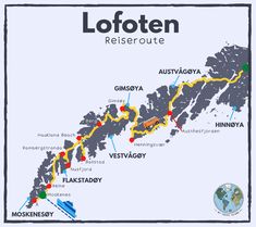 map of lofoten reiser route in the state of alaska, with locations marked