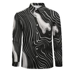 Suminagashi Art Style Floating Ink Elegant Pattern Long Sleeve Shirt Trendy Long Sleeve Shirt With Abstract Print, Black Long Sleeve Tops With Abstract Print, Black Long Sleeve Top With Abstract Print, White Long Sleeve Tops With Abstract Print, White Long Sleeve Top With Abstract Print, Casual Long Sleeve Shirt With Graffiti Print, White Long Sleeve Shirt With Sublimation Print, Artistic Long Sleeve Summer Shirt, Artistic Black Tops For Spring