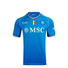 a blue soccer jersey with the italy national team on it's chest and sleeves