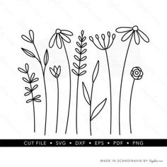 a line drawing of flowers with the text cut file svg dxf eps png