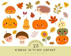 the 25 kawaii autumn clipart is available for use on crafts and cards