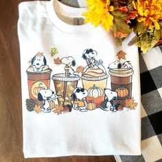 Cute Design ! Custom Made And Will Ship Within A Few Days! On Gildan Unisex Short Sleeve Sublimation Ink Design Check Out My Page For More Designs Cute Thanksgiving Shirts, Fall Shirt Designs, Cute T Shirts For Women, Fall Teacher Shirts, Fall Shirt Ideas, Fall T Shirts, Painting Shirts, Fall Tshirt Designs, Snoopy Cute