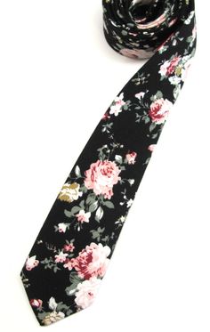 Cotton Mens Tie. Cotton Black Pink Green Floral Skinny Tie | Etsy Black Ties For Spring, Black Tie For Spring, Groomsmen Attire Black, Tie Matching, Wedding Party Outfits, Mens Tie, Green Tie, Pink Tie, Pink Ties