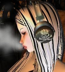 a woman with headphones in her hair