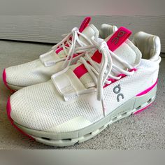 Brand New Shoes Without Box Or Tags. Still Has Cardboard And Paper Inside Shoes. Women�’s Size 5. See All Photos. White And Barbie Like Pink. Model #26.98495. Ships Same Day. Pink On Clouds, On Running Shoes Women, Oncloud Sneakers, On Cloudnova, Cloud Shoes, Carnation Pink, Pink Model, White Carnation, Inside Shoes