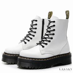 Lasaky - Workwear-style Short Boots with Side Zipper and Platform Sole, featuring Thick Soles and Lace-up design. Streetwear Round Toe Combat Boots With Zipper Closure, Streetwear Combat Boots With Zipper Closure And Round Toe, Streetwear Platform Boots With Zipper And Round Toe, White Platform Boots With Zipper For Winter, White Winter Platform Boots With Zipper, Streetwear Lace-up Boots With Zipper And Round Toe, Casual High-top Platform Boots With Zipper Closure, Casual High-top Platform Boots With Zipper, White Platform Boots For Winter Streetwear