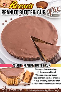 an advertisement for peanut butter cup pie on a plate