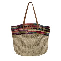 Fun And Easy Straw Bag With Synthetic Shoulder Straps. Shoulder Drop = 9.5” L = 17” H = 16” Casual Multicolor Satchel For Beach, Casual Multicolor Beach Satchel, Multicolor Beach Satchel With Adjustable Strap, Beach Multicolor Satchel With Adjustable Strap, Multicolor Satchel With Adjustable Strap For Beach, Multicolor Vacation Satchel With Adjustable Strap, Casual Multicolor Shoulder Bag With Leather Handles, Casual Multicolor Hobo Bag With Braided Handles, Casual Multicolor Summer Satchel