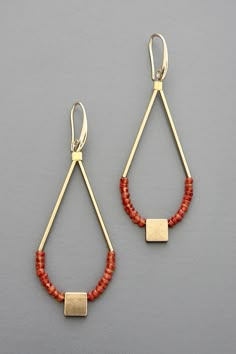 Brass Hooks, Designer Handmade Jewellery, Jewelry Design Inspiration, Carnelian Beads, Wire Earrings, Bijoux Diy, Jewelry Projects