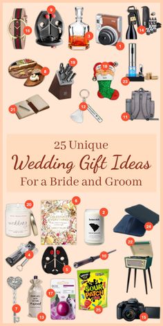 the ultimate guide to unique wedding gift ideas for a bride and groom infographic poster