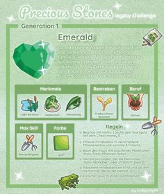 a green poster with the words, precious stones and other things to see on it