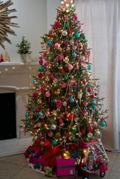 a decorated christmas tree in a living room