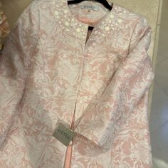 Beautiful, Long Pink Kasper Coat. Nwt Spring Wedding Embellished Blazer, Fitted Spring Outerwear For Mother Of The Bride, Embellished Coat, Light Pink Blazers, Business Casual Blazer, Short Trench Coat, Open Front Blazer, Long Blazer, Pink Blazer