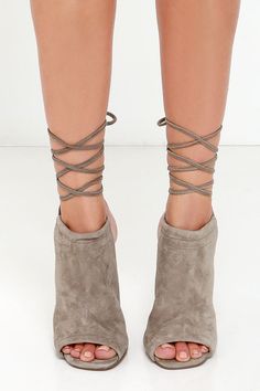 Steve Madden Sophie Taupe Suede Leather Leg Wrap Heels at Lulus.com! Taupe Heels, Dinner Wear, Wrap Sandals, Wrap Heels