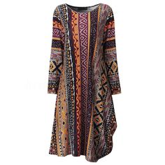 This Zanzea Poly-Knit Dress Has A Side Edge Pleat To Create An Asymmetric Style. It Is Simple And Comfortable And Perfect For All Occasions. 95%Polyester, 5%Spandex - Hand Wash Underarm Width: ~22" Back Length: ~44" [1a] Baggy Long Sleeve, Dress Curvy, Printed Kaftan, Fashion Queen, Irregular Hem, Curvy Dress, Long Shirt Dress, Diy Dress, Plus Dresses