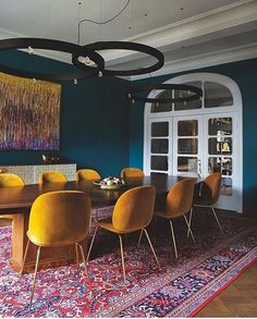 Dining Room Layout, Yellow Dining Room, Mid Century Dining Room, Dining Room Decor Modern, Eclectic Dining Room, Teal Walls