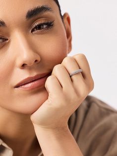 Stack it up or style it solo, this dome ring plated in rhodium features a shiny finish and cubic zirconia embellishments for that extra touch of sparkle. Ring Plate, Jewelry Staples, Dome Ring, Versatile Jewelry, Domed Ring, Ring Unique, Letter Necklace, Unique Rings, Rhodium Plated