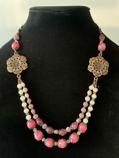 This is a multi-strand focal necklace with beautiful designer connectors. It is 21 inches long with a lobster clasp. Multi Strand Beaded Necklace, Beaded Necklace Diy, Beading Ideas, Buy Necklace, Necklace Diy, Pretty Jewelry, Classy Jewelry, Bead Jewelry, Large Earrings