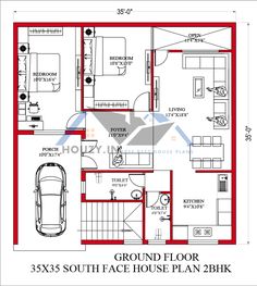 the ground plan for a house with three bedroom and two bathrooms, which are located on one