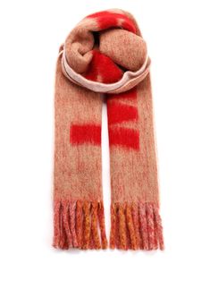 Red and camel beige fluffy wool and mohair scarf from Marni. Fluffy Scarf, Mohair Scarf, Scarf For Women, Womens Scarves, Alpaca, Buy Now, Camel, Online Shop, Wool