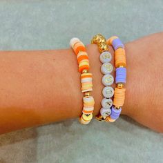 Halloween Preppy, Bracelet Preppy, Halloween Beaded Jewelry, Gemstone Chips Bracelet, Clay Bead Necklace, Fall Bead, Beaded Braclets, Preppy Bracelets, Autumn Bracelet