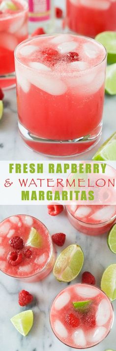 fresh raspberry and watermelon margaritas with lime