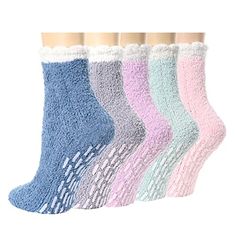 NON-SLIP SOCKSGrippy socks for women. The anti-slip nubs work well, nice thick gripper socks for warmth and safety. The grips on the bottom are great for people on hardwood floors. No squeezing your feet into shoes around the house and your toes are not hurting. Non slip fluffy socks for women elderly.SIZE & PACKINGOne size fits all non skid socks, easy to slip on and off, fits women's shoe size 5-10; Nice length, a little above the ankle; 5 pairs of green, purple, blue, pink and grey fuzzy Hospital Socks, Cabin Socks, Holiday Socks, Non Slip Socks, Fluffy Socks, Comfy Slippers, Soft Coral, Comfortable Slippers, Winter Slippers