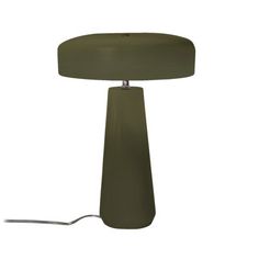 an olive green table lamp on a white background