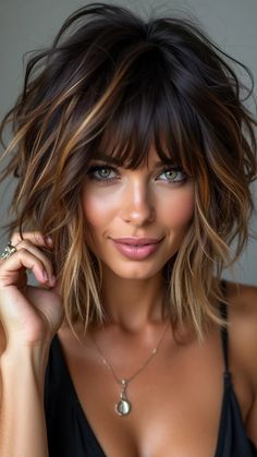 Bold Modern Shag Cut Women Chin Length Hair, Kirstie Alley Hair, Wendy Moniz Hair, Medium Styles For Fine Hair, Hairstyles Shag Over 50, Short Dark Layered Hair, How To Style Medium Shag Haircuts, Shoulder Length Hair With Volume