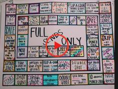 a game board with words on it and an arrow pointing to the bottom right corner