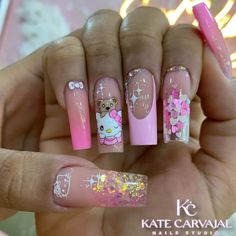 Hello Kitty Nail, Kitty Nail, Kitty Nails, Nail Candy, Cute Acrylic Nail Designs, Hello Kitty Nails, Acrylic Nails Coffin Pink, Cat Eye Nails, Butterfly Nail