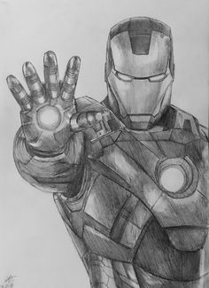 a drawing of iron man holding his hand up