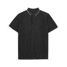 Men 2023 Summer Simple Lightweight Polo Shirt Classic Black T-shirt With Ribbed Collar, Sporty Black Top With Collar, Black Cotton Tops With Seamless Collar, Classic Sports T-shirt With Polo Collar, Classic Collared Sports T-shirt, Black Classic Polo Shirt For Sports, Polo Shirt White, American People, Black Light