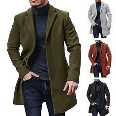 Season:Winter; Fabric:Polyester; Sleeve Length:Long Sleeve; Gender:Men's; Style:Fashion,Modern Contemporary,Warm Ups; Occasion:Office  Career,Going out,Daily Wear; Placket:Single Breasted; Function:Washable,Thermal Warm,Casual; Pattern:Solid Colored; Design:Button-Down,Pocket; Neckline:Lapel; Outerwear Type:Winter Coat,Trench Coat; Listing Date:08/17/2023; Bust:; Length:; Shoulder Width:; Sleeve: Fitted Plain Winter Outerwear, Fitted Plain Outerwear For Winter, Winter Trench Coat, Trench Coat Men, Mens Winter Coat, Winter Fabric, Outerwear Outfit, Mens Outerwear, Clothing Apparel