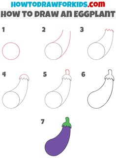 how to draw an eggplant step by step instructions for kids and beginners