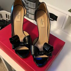 Valentino, Shiny Black, Peep Toe Heels! Excellent Condition, Worn Once. 4in Heel, Size 9 1/2 Black Peep Toe Heels, Valentino Garavani Shoes, Peep Toe Heels, Valentino Garavani, Shoes Women Heels, Shoes Heels, Women Shoes, Heels, Women Shopping