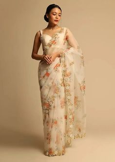 Embroidery Border, Glamorous Outfits, Organza Silk Saree, Simple Sarees, White Saree, Indian Fashion Saree, Party Wear Saree, Patiala Salwar